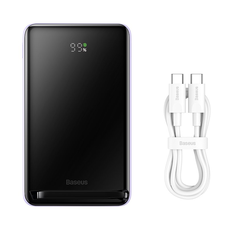 Baseus Wireless-10000mAh-20W-Magnetic Bracket-Fast Charge-Power Bank-Purple-Cable Type-C to Type-C 60W-PPCX080005 – 6 Months Warranty