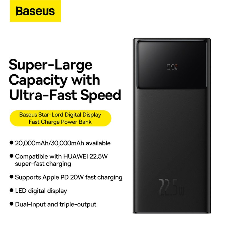 Baseus Star-Lord 30000mAh 22.5W Digital Display Fast Charge Power Bank Black – PPXJ060101- 6 Months Warranty